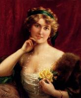 Vernon, Emile - An Elegant Lady With A Yellow Rose